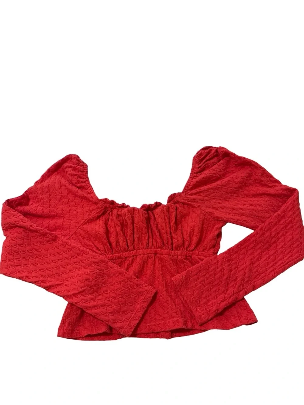 Free People Red Button-Front Sweetheart Long-Sleeve Crop Top